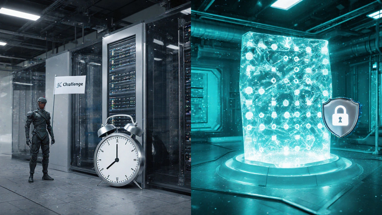 Scène 3D comparant le délai d’un Optimistic Rollup et la preuve instantanée d’un ZK Rollup.