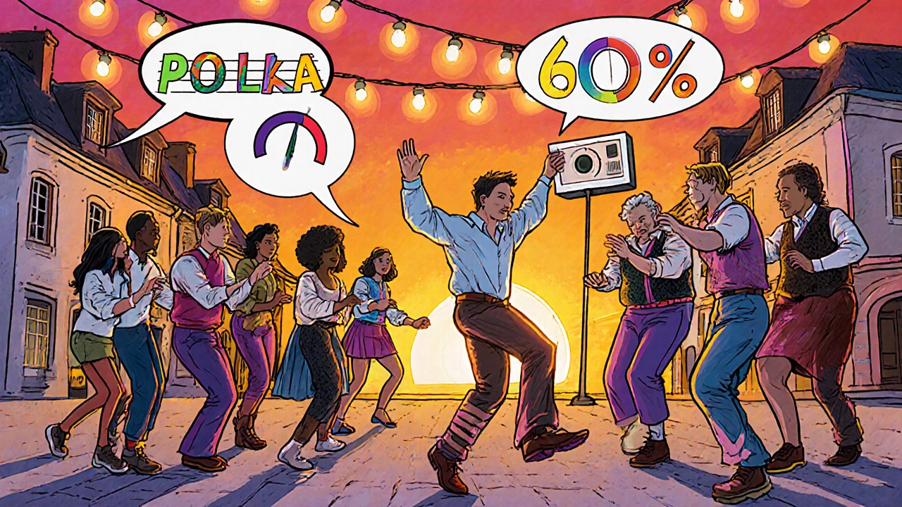 Scène bande dessinée d’un atelier de danse en plein air au crépuscule.