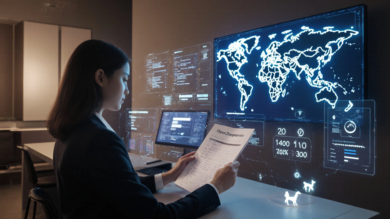 Gestionnaire de trésor DAO dans un espace high-tech analysant des données de trésorerie en temps réel.