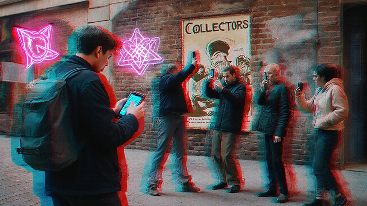 Un jeune danse dans la rue avec un instrument traditionnel, entouré de passants qui rejoignent le cercle.