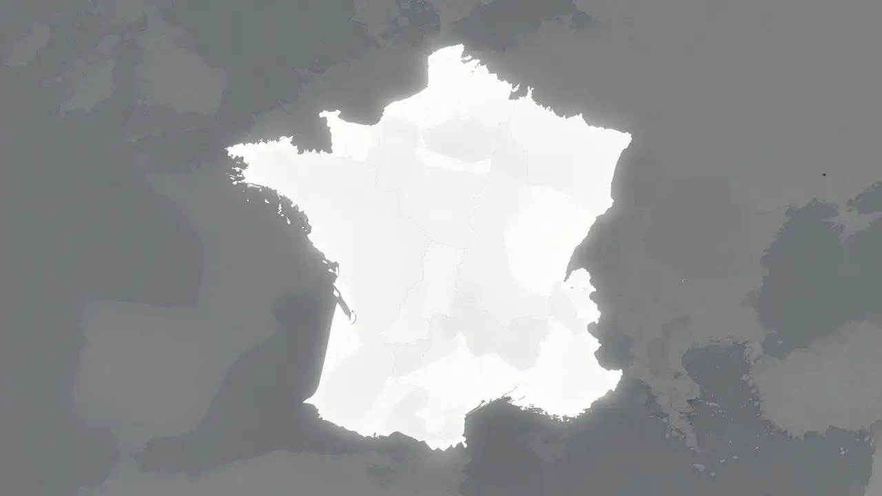Coiffe bretonne flottant au-dessus d'une carte de la France, symbole de l'identité culturelle.