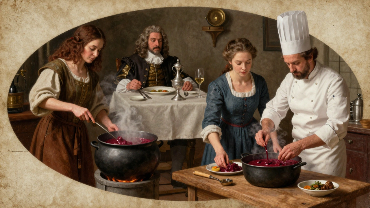 Une représentation symbolique de huit siècles de préparation du civet de lièvre, du Moyen Âge à nos jours.