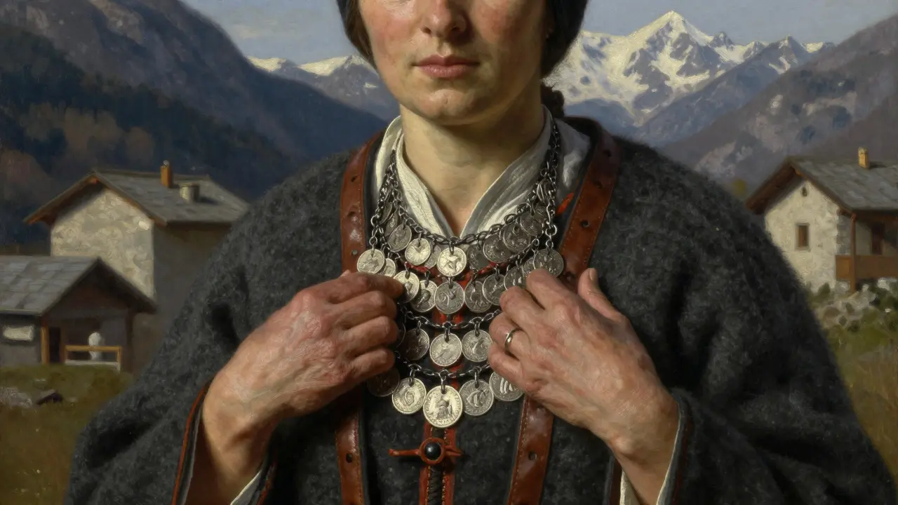 Femme corse avec parure argentée traditionnelle