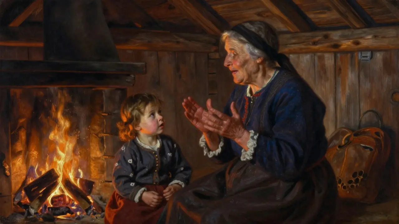 Personne âgée transmettant une mélodie à un enfant par tradition orale.