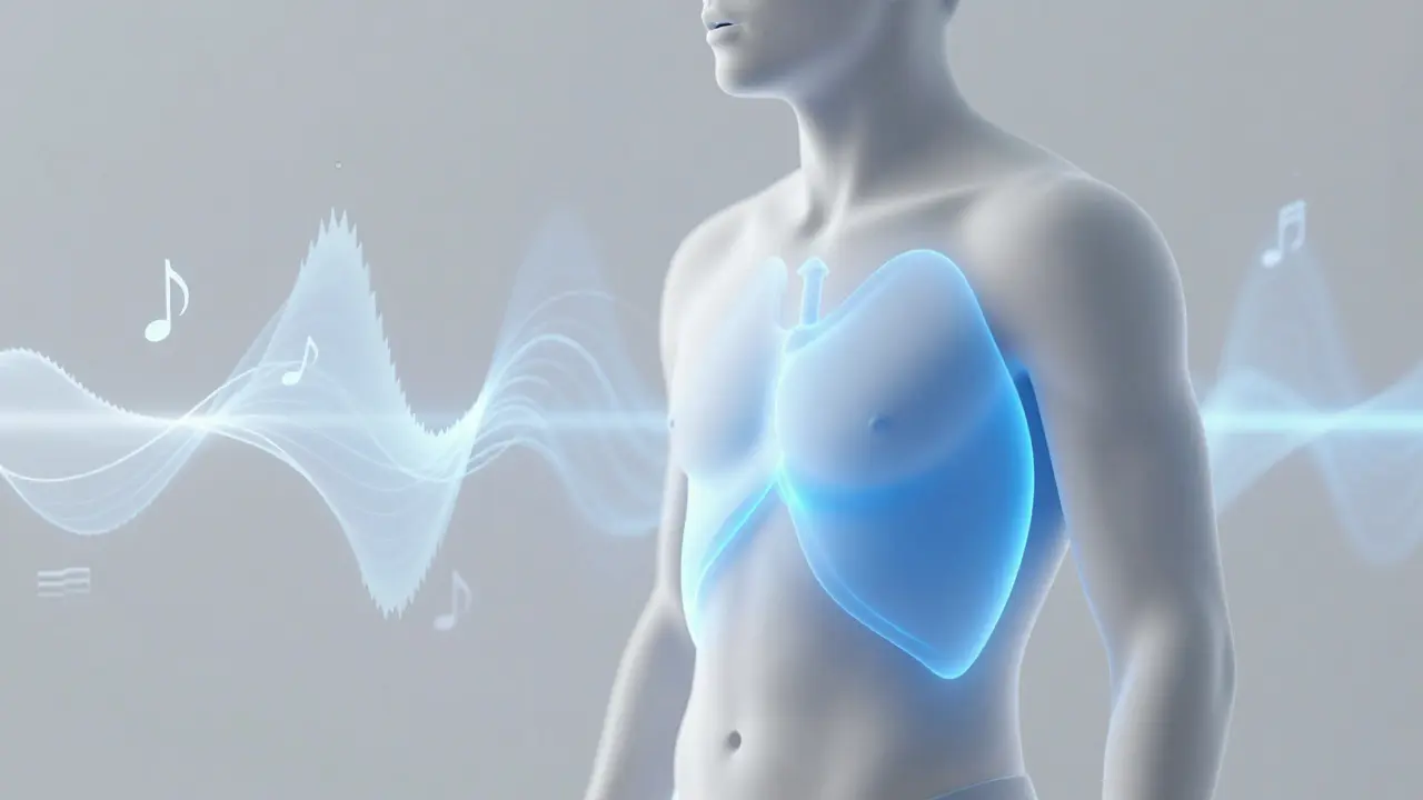 Représentation conceptuelle du soutien diaphragmatique et des ondes sonores