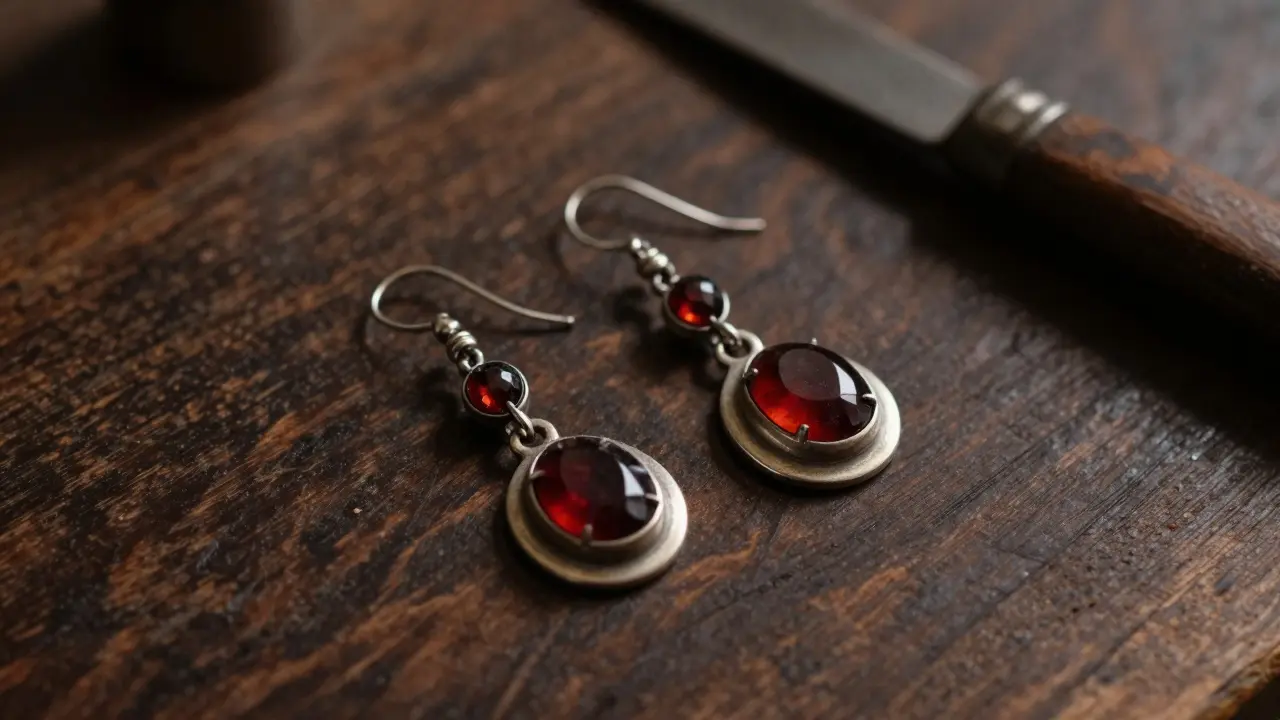 Boucles d'oreilles pendulaires traditionnelles d'Auvergne en argent et grenat