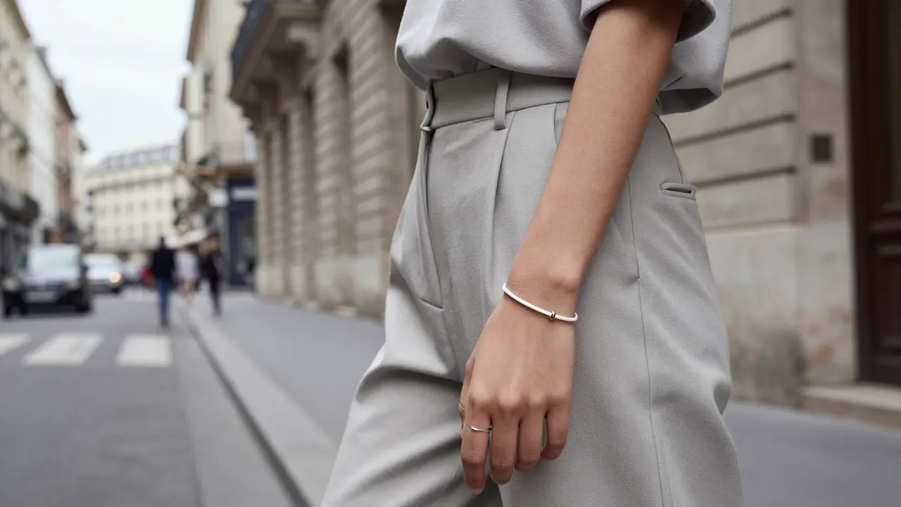 Femme stylée portant des accessoires discrets en or blanc à Lyon