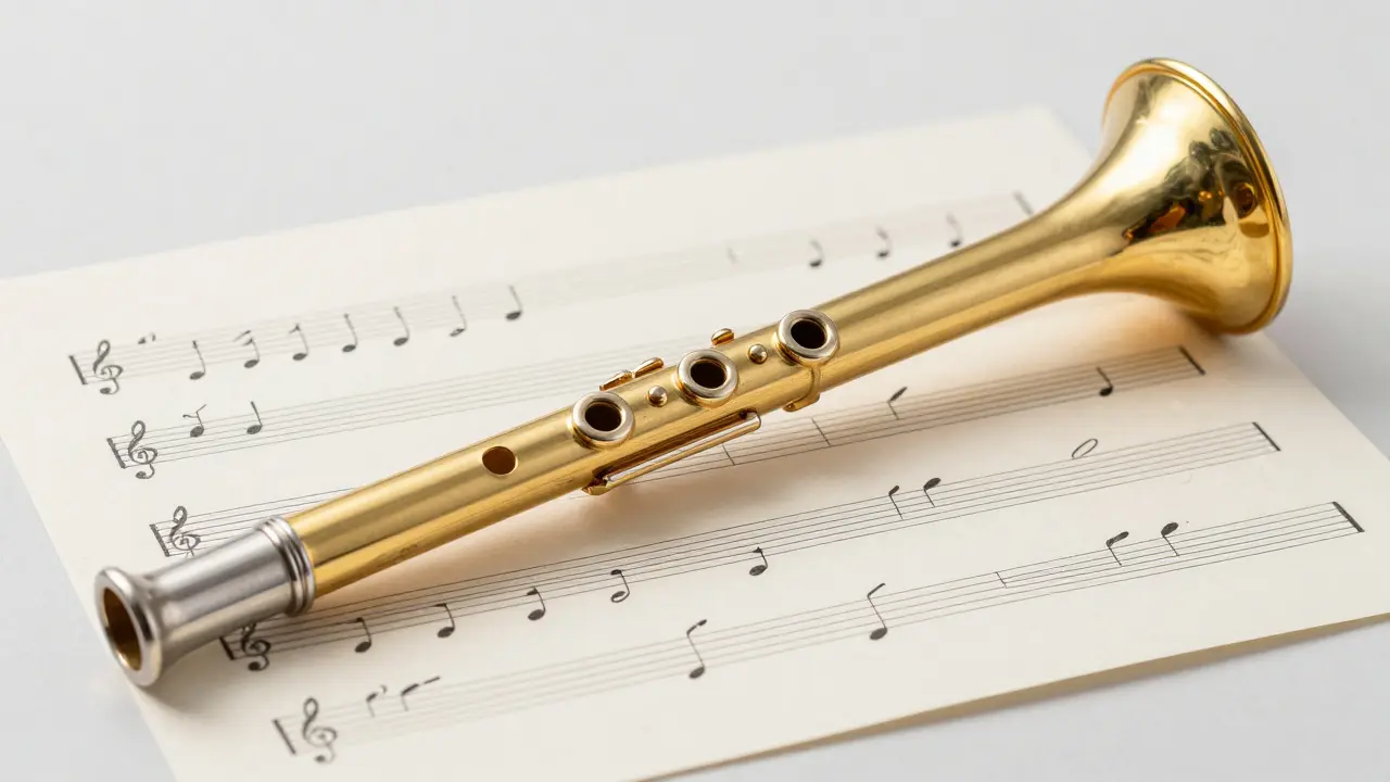 Sifflet en laiton brillant sur des partitions musicales